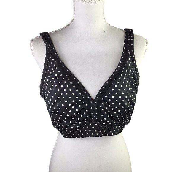 Cacique Unlined No Wire Size 48D Full Coverage Black Polka Dot Lane Bryant Silky - Picture 1 of 9